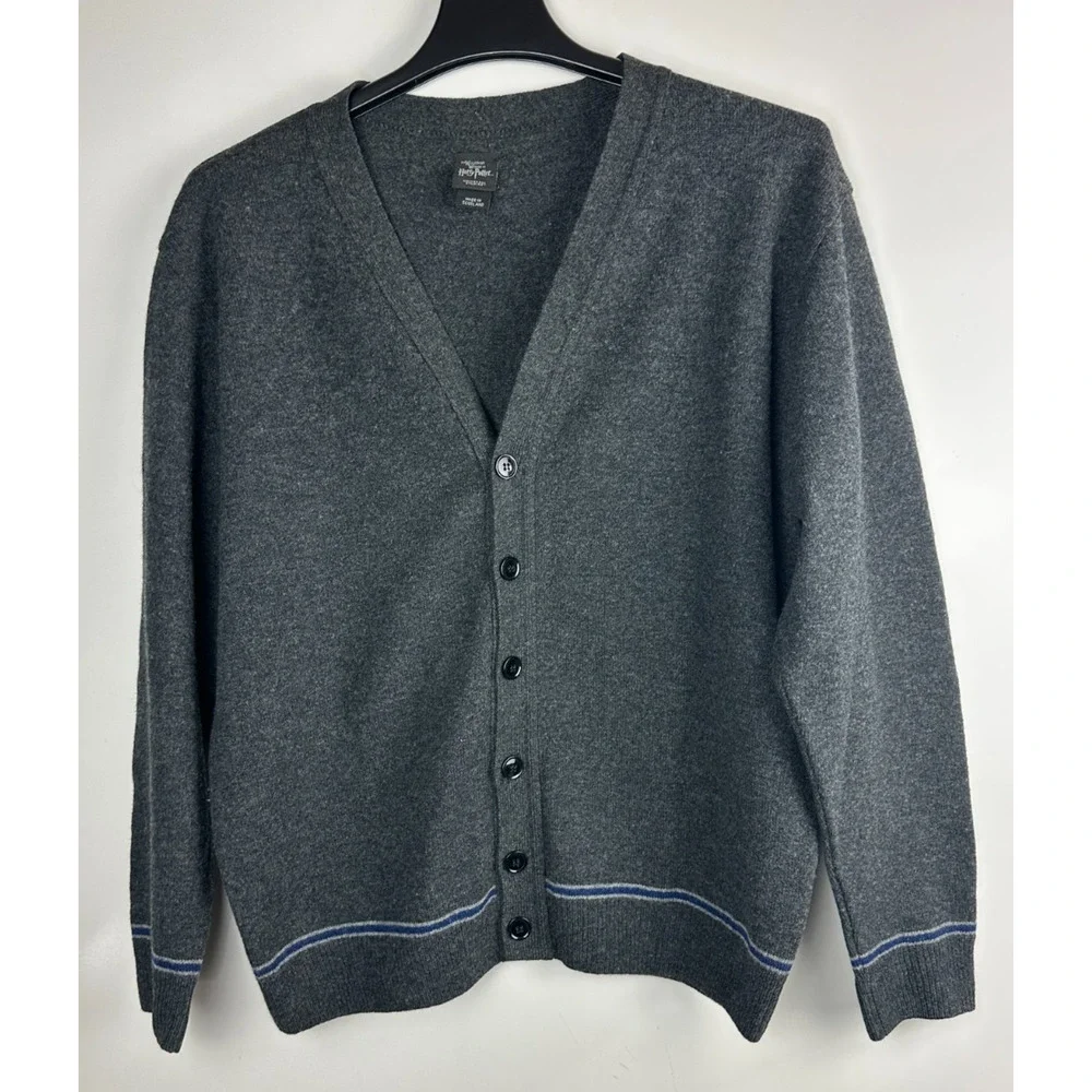 Harry Potter Wizarding World Cardigan Sweater Ravenclaw Lambswool Charcoal Gray - Picture 2 of 13